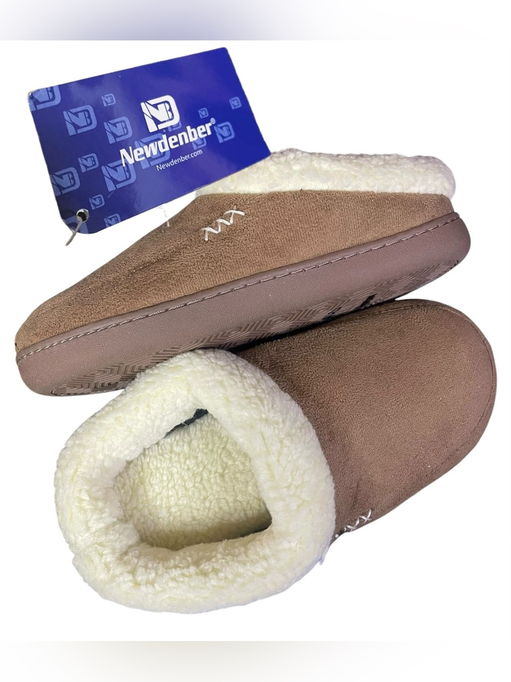 NEWDENBER Cozy Memory Foam Slippers Shoes Clogs Brown Creme Sz Sm 4.5-5 NEW NWT